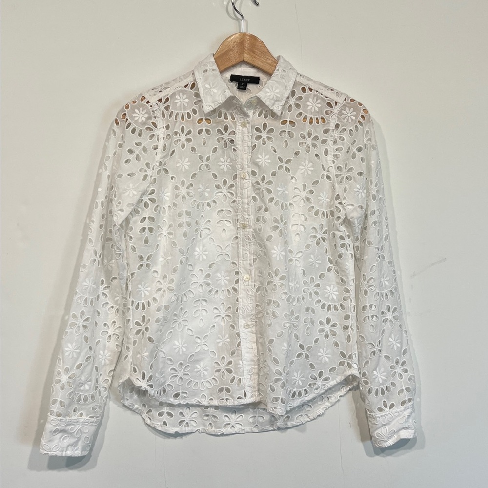 NEW J. Crew Eyelet Lace Button Down Shirt in White Size 2